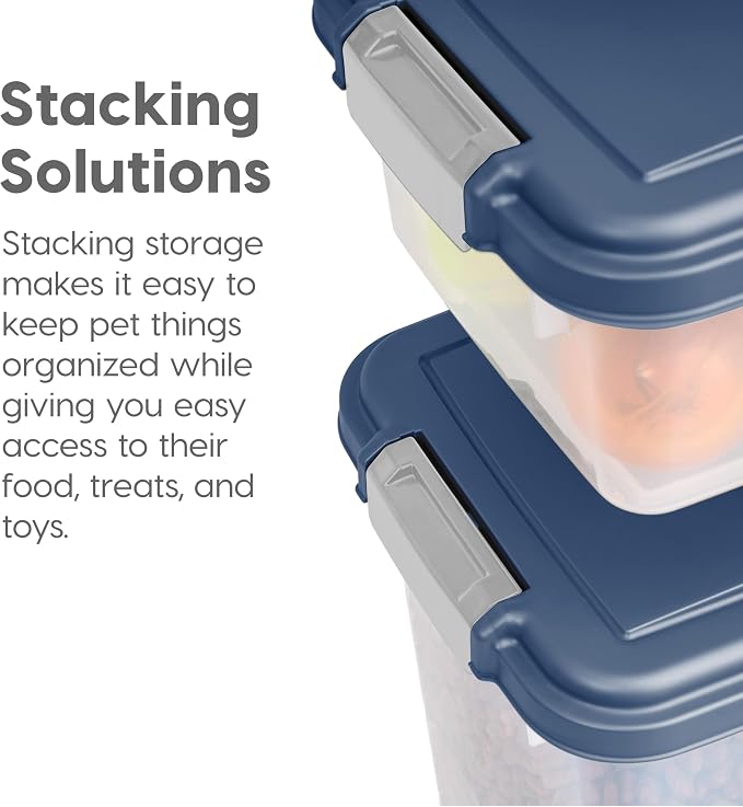 IRIS USA Dog Food Storage Container, Up to 30+11 lbs, Navy, Made in USA | Wheels for Mobility, Airtight Seal, BPA-Free, Best for Bird Seed, Cat food, Cat Litter, Chicken Feed, Pellets