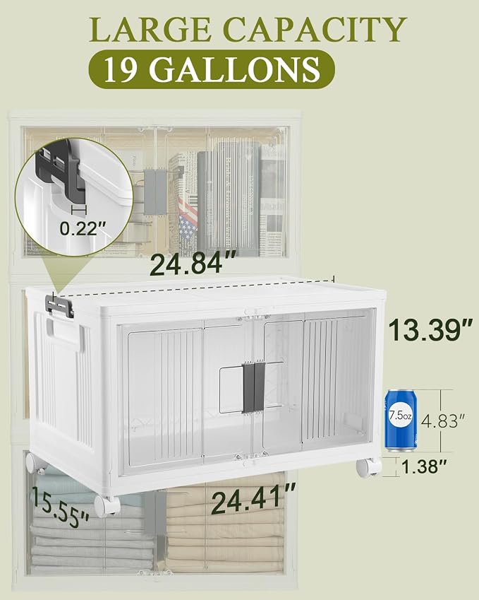 OlarHike 76QT Storage Bins with Lids for Home, Closet, Office, Dorm, 4 Pack | Multi-Lid, Lockable Cabinet, Doors & Wheels, Foldable, Collapsible, Stackable Organizers, Plastic Drawers, Containers, School