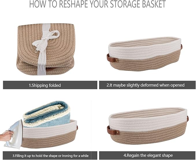 2 Pack Cotton Rope Bathroom Decor Basket,Toilet Paper Holder Basket,Farmhouse Home Decor Organizing Baskets 13"x5.9"x4" Brown Stitching White