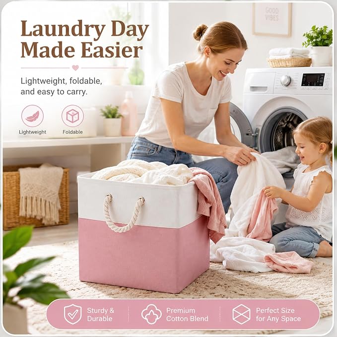 Geiserailie 6 Pcs 13 x 13 Inch Cube Storage Bins Fabric Storage Organizer Bins Foldable Cube Baskets with Sturdy Carry Handles Wicker Baskets for Home(Pink, Color Block)