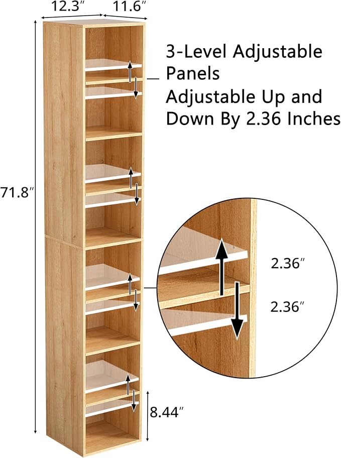 8-Cube Storage Organizer Bookcase, Oak Tall Narrow Bookshelf, Freestanding Open Cubby Storage Shelf, Display Cabinet for Living Room Bedroom Home Office