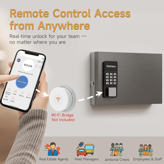 24 Key Lock Box Smart Key Organier Cabinet with Keypad & App for Office | Wall Mounted Lockbox use App, Custom & One Time Password, WiFi (Need W100 Bridge) Unlock for School, Office, Fleet, Hotel