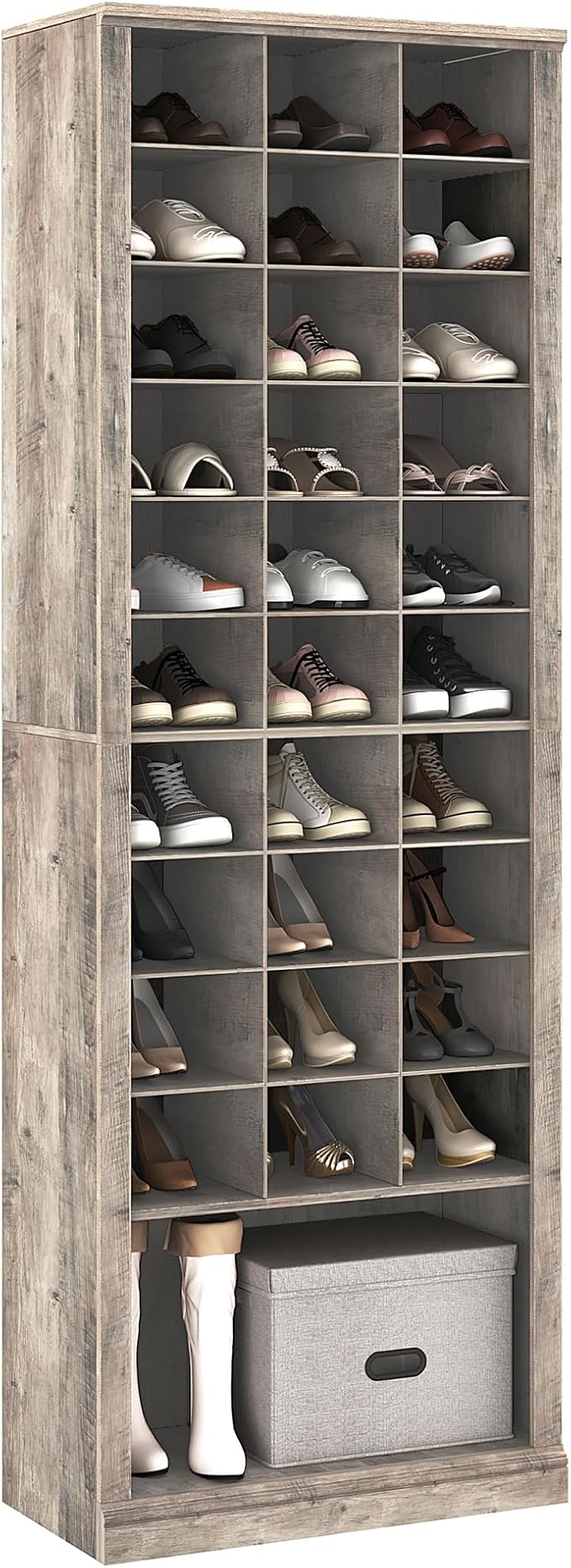 Hzuaneri 11 Tiers Shoe Storage Cabinet, Tall Shoes Cabinet with Cubby | Freestanding Wooden Shoe Organizer, 30-33 Pairs, Shoes Cubby Organizer for Entryway, Bedroom, Greige SR02005B