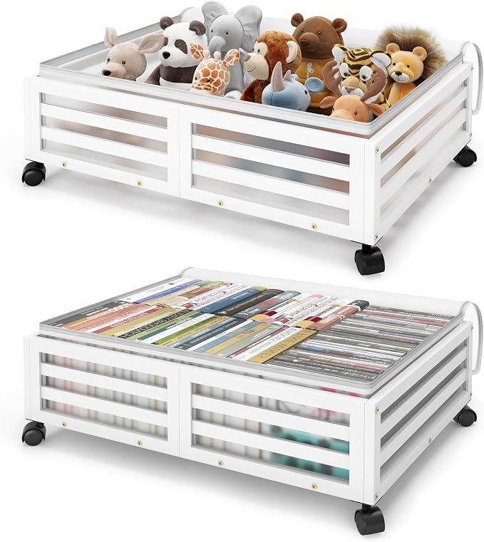 Under Bed Storage with Wheels, 2 Pack Bamboo Drawers for Shoes and Clothes | Fitted dustproof bags, stackable design, smooth pullout access for bedding, blankets, toys and seasonal essentials