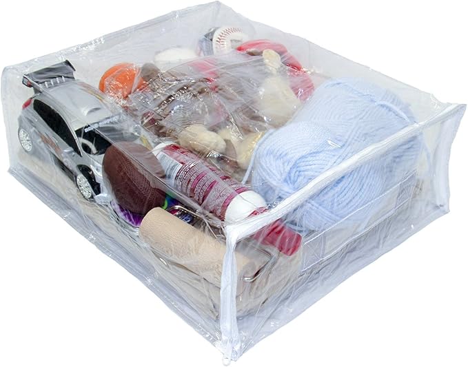 4-Pack Heavy Duty Vinyl Zippered Closet Square Storage Bags (Clear) for Sheets, Arts & Crafts, Toys and Much More! (12" x 15" x 5") 3.9 Gallon