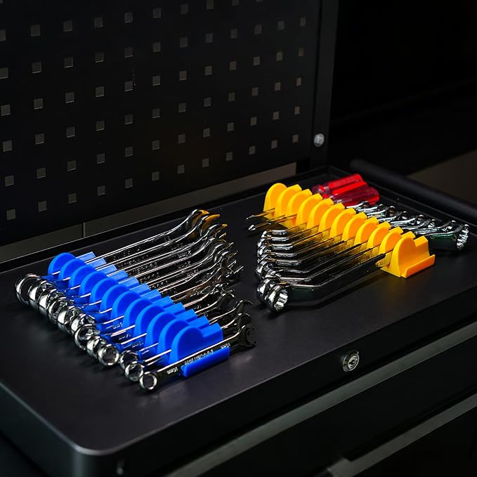 DEHOYI 48 pcs MAGNETIC Modular Wrench Organizers for Tool Drawers - Wrench Rack with Metric&SAE Labels, Perfect Tool Storage Holder. Gift for mechanics (Yellow)