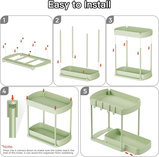 Ukeetap 2 Pack Multi-Purpose Pull-Out Storage Organizers, Under Sink Organizers and Storage for Bathroom & Kitchen, Under Cabinet Organizers and storage, 12.8 Inch, Green