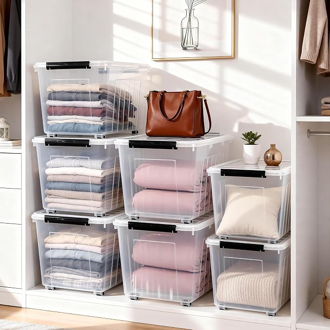 Citylife 82 Quart Large Clear Plastic Storage Bins with Lids 2-Pack | Stackable, Secure latching lids, Easy Find, Clothes Storage Bins for Closet Bedroom Garage