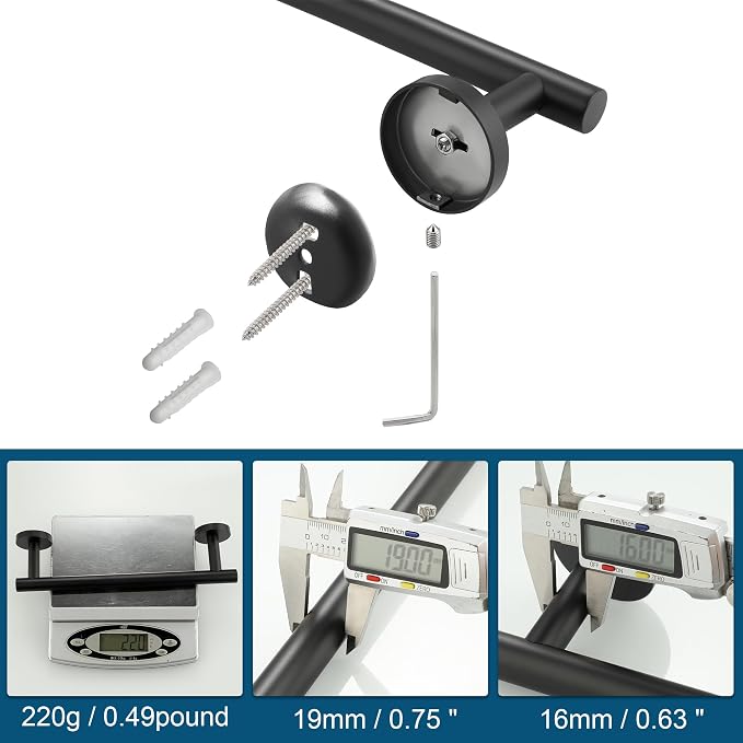 Sayayo Matte Black Hand Towel Holder for Bathroom, 12 Inch Towel Bar Towel Rack for Kitchen, Towel Ring Towel Rod Wall Mount SUS304 Stainless Steel (Hanging Length 9-Inch)
