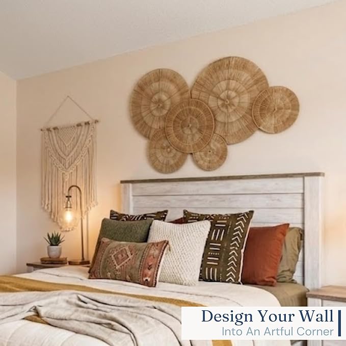 CHI AN HOME Wicker 23 Inch Jute Wall Decor Baskets, Set of 6 Extra Large Woven Jute Wall Plates, 23",21",15",13",12,10", Decorative Baskets for Wall Arts, Wall Hanging for Bedroom, Living Room, Office | 23", 21", 15", 13", 12", 10" Natural Handwoven Ju...