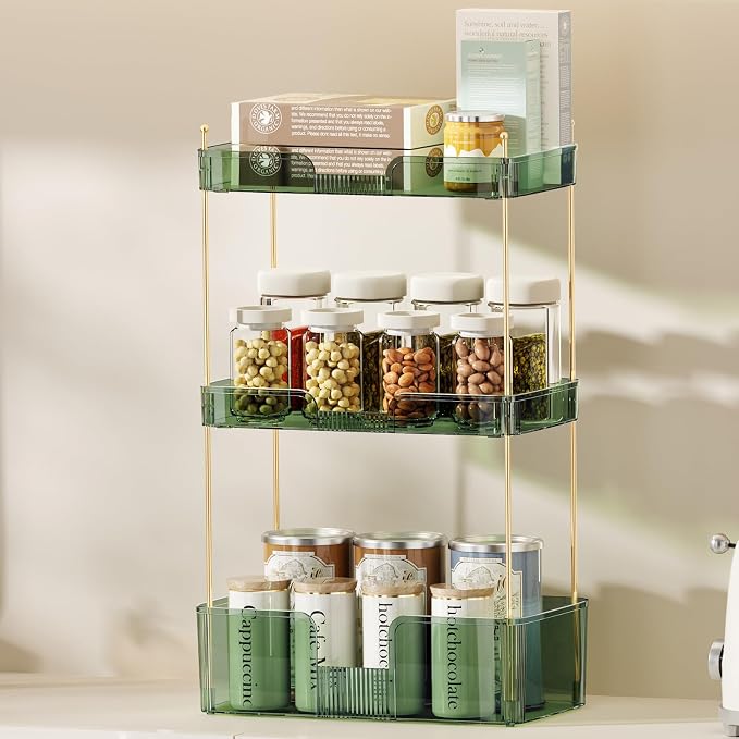 Akinbas 3 Tier Bathroom Organizer Countertop Makeup Perfume Tray Skincare Organizer for Bathroom Dresser Vanity (Green)