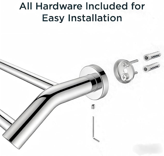 FORIOUS Double Towel Bar 24", Bathroom Towel Holder Rod Wall Mounted Chrome | Heavy Duty Towel Racks for Bathroom Bedroom, Space Saving, Rustproof, Stainless Steel Towel Holder, Total Length 26 Inch