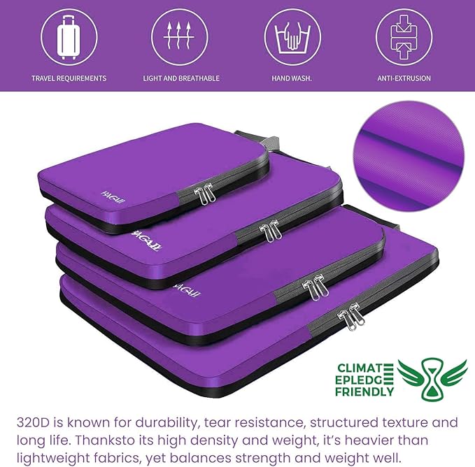 BAGAIL 4 Set/6 Set/8 Set Compression Packing Cubes Travel Accessories Expandable Packing Organizers (Cloth Pattern, 4-Purple)