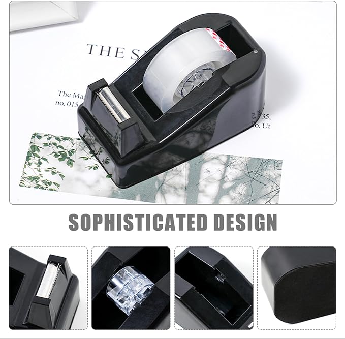 COMFYROOM Black Desk Accessories with Pen Holder, Office Supplies Desk Organizers and Accessories, Tape Dispenser, Stapler, Staple Remover, Staples, Clips Set, Ruler, Scissor, Pen, Tape (Black)