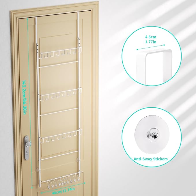 HapiRm Over Door Hat Organizer - 4 Tier Wall Mounted Hat Rack with 24 Hooks and 10 Movable Clips, Hanging Baseball Cap Organizer Storage Holds to 34 Caps for Door, Bedroom, Closet(White)