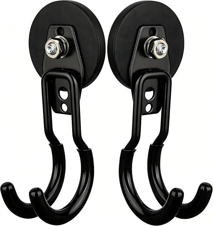 MUTUACTOR Upgraded Magnetic Hooks Heavy Duty,20lbs 2PCS Magnetic Mounting Garage Utility Magnet Hook for Hanging,Anti-Slip Durable Metal J-Hooks Magnetic Hook for Garden Hose Electric Cables Shovels