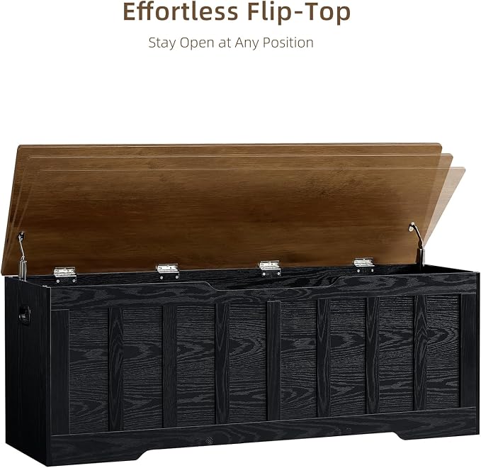 VANKILEY 51.2" Storage Chest Extra Large,Wooden Storage Bench,Black+Brown | Chest with 2 Safety Hinges, 51.2*15.7*19.1inches, Wooden Trunk for Bedroom, Livingroom,Entryway,Easy Assembly.