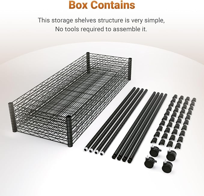 Simple Deluxe Heavy Duty 5-Tier Storage Shelving Unit, 35.83" W x 13.98" D x 61.02" H, 1250 Lbs Loading Capacity, Black