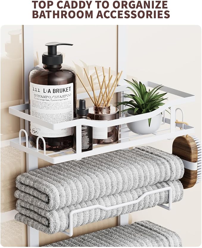 Aetyord Hanging Towel Racks for Bathroom No Drill - Over The Door 6-Tier Bath Towel Storage Organizer for Small Bathrooms - Back Door Large Tiered Towel Holder Hanger for Rolled Towels RV Camper White | 6-Tier Over The Door Bath Towel Storage Organizer...