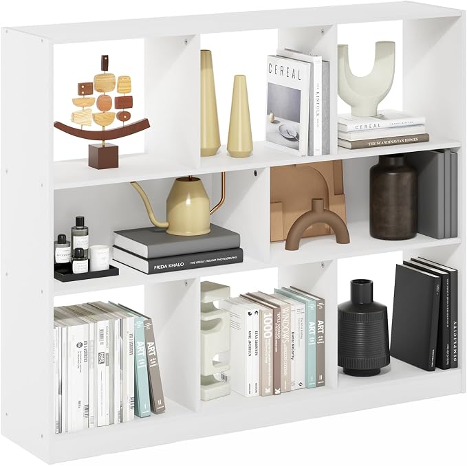 8-Cube Bookcase, Horizontal Cube Storage Organizer Bookshelf, Book Shelf, 10.9 x 47.2 x 39.4, for Bedroom, Living Room, Home Office, White