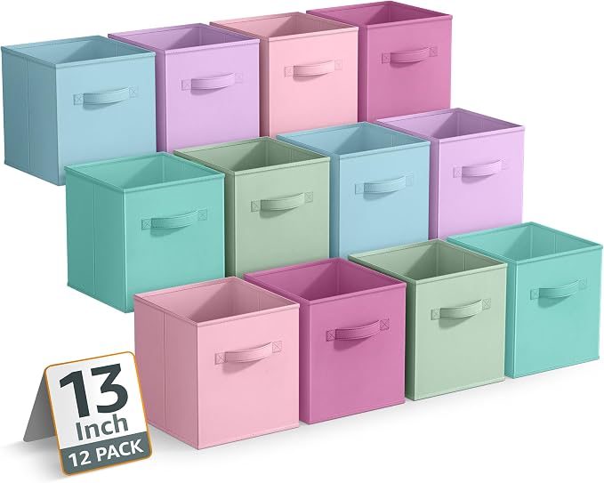 Sorbus 13 Inch Storage Bins - Sturdy Collapsible Fabric Storage Cubes with Handle - 12 Foldable Baskets for Organizing Clothes, Toys, Books - Storage Baskets for Shelves, Closets