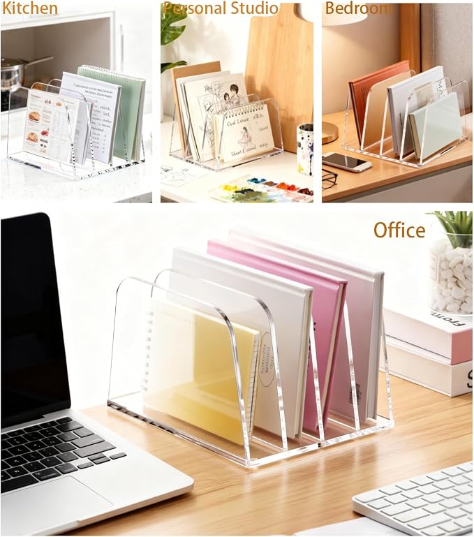 YUXUN Clear Acrylic Desktop File Sorter Organizer,Upright File Organizer, 5-Section Bookshelf for Home Office & Classroom