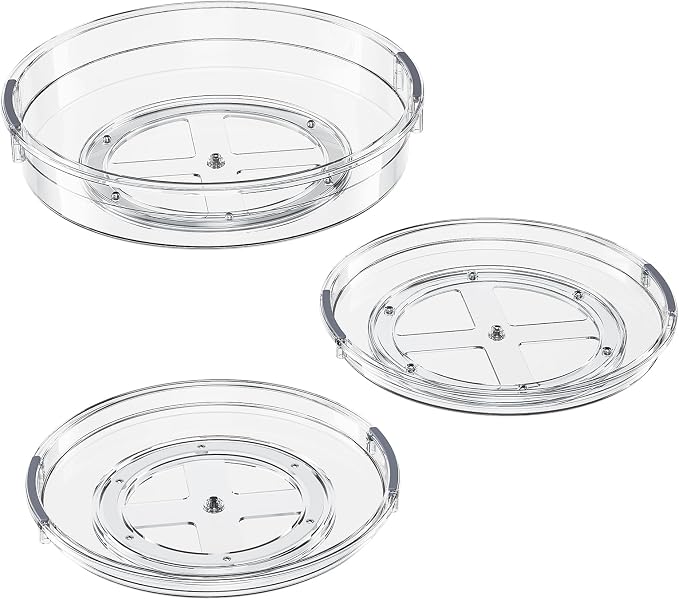 LAMU 3 Pack Lazy Susan Organizer Turntable for Cabinet, Pantry Organizers and Storage, Rotating Condiment Organizer for Kitchen, Table Top, Fridge, Countertop, Spice Organization, 9.25'' 10.6'' 12''