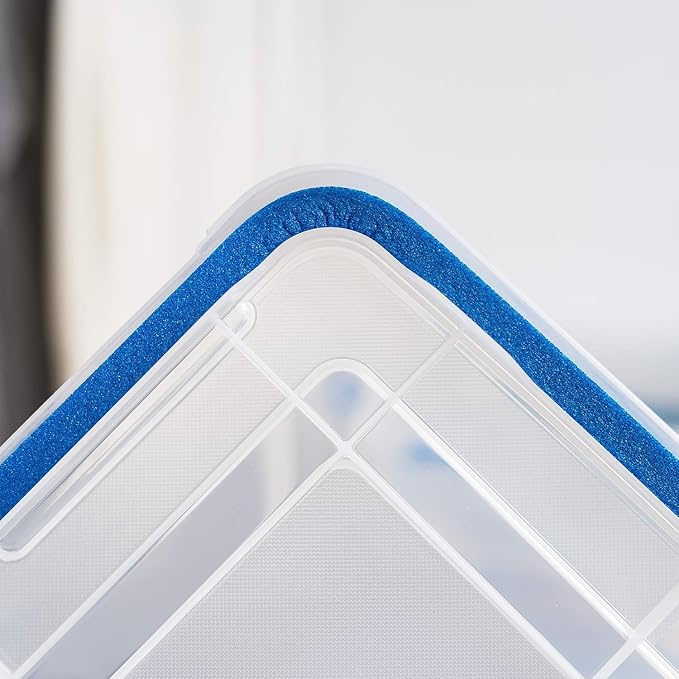 IRIS USA 3-Pack 60 Qt Storage Bins with Gasket Lids, Clear/Blue | WeatherPro seal helps protect bulky items for moving, garage, attic and basement storage