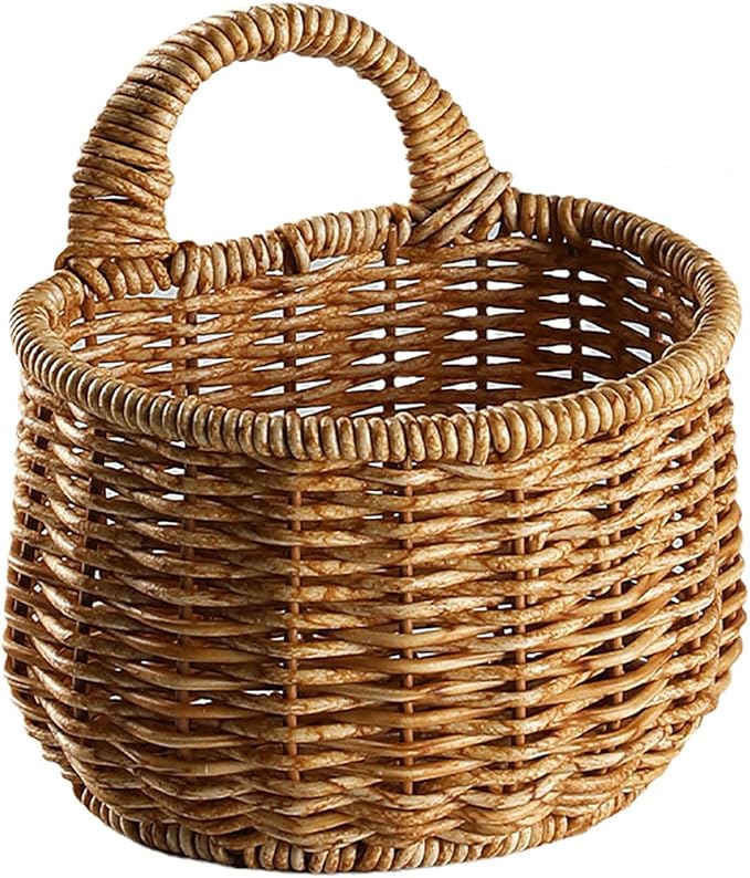 Hanging Wicker Rattan Basket Hand-Woven Wood Storage Basket,Hanging Baskets,Onion Basket Coat Bohemian Storage Fruit Wall For Kitchen Wall Home Restaurant Garlic Vegetable Wall Decoration