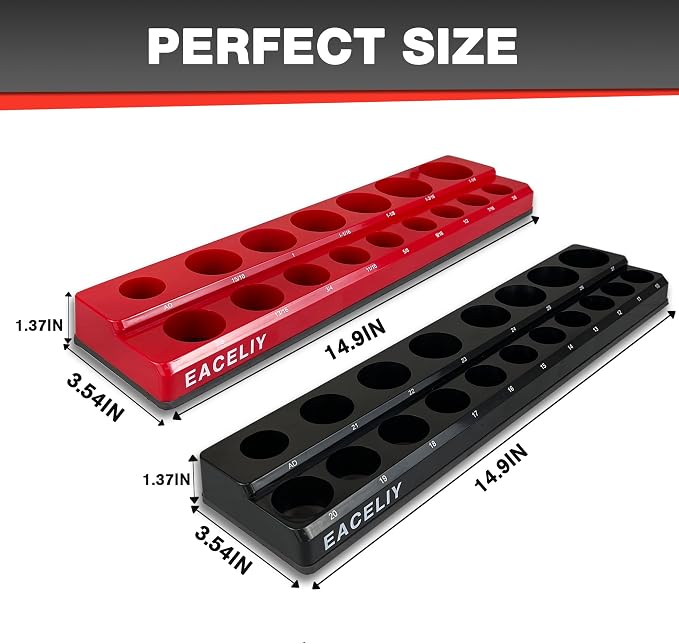 EACELIY Magnetic Socket Organizer Set,SAE & Metric Socket Holder Kit,,Tools tray, holds 35 Deep and Shallow 1/2" Sockets, attaches to steel box/tool cart (sockets not included) 丨2PC 1/2"