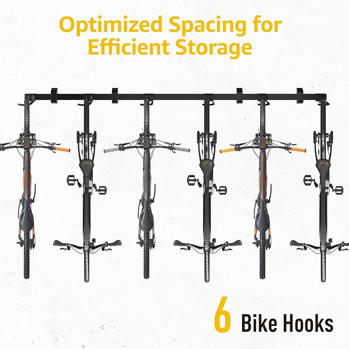 monTEK Enhanced Garage Bike Rack, Adjustable 6 Bike Hangers for Garage | Equipped with 78.5in Extended Rail,Accommodate Various Bicycle Sizes,Heavy-Duty Steel Bike Wall Mount,Max Capacity 330 lbs