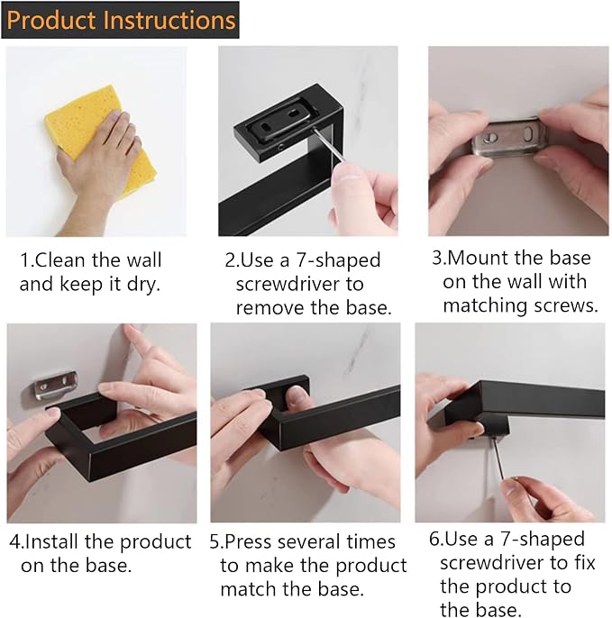 JOPOFI Hand Towel Holder, Towel Ring - Matte Black | Stainless Steel Towel Holder for Bathroom wall, 8" Rectangular Modern Design Hand Towel Bar, Contemporary Hand Towel Rack