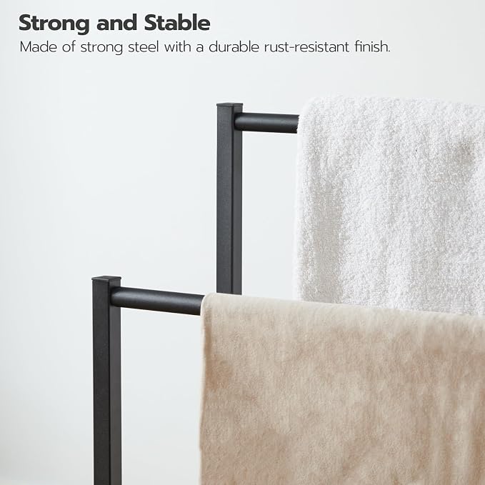 HOOBRO Free Standing Towel Rack for Bathroom, 22" L x 9.4" W x 31.5" H, 2 Tier Blanket Rack, Blanket Holder, Drying and Display Rack with Shelf, Rustic Brown and Black BF04LB01