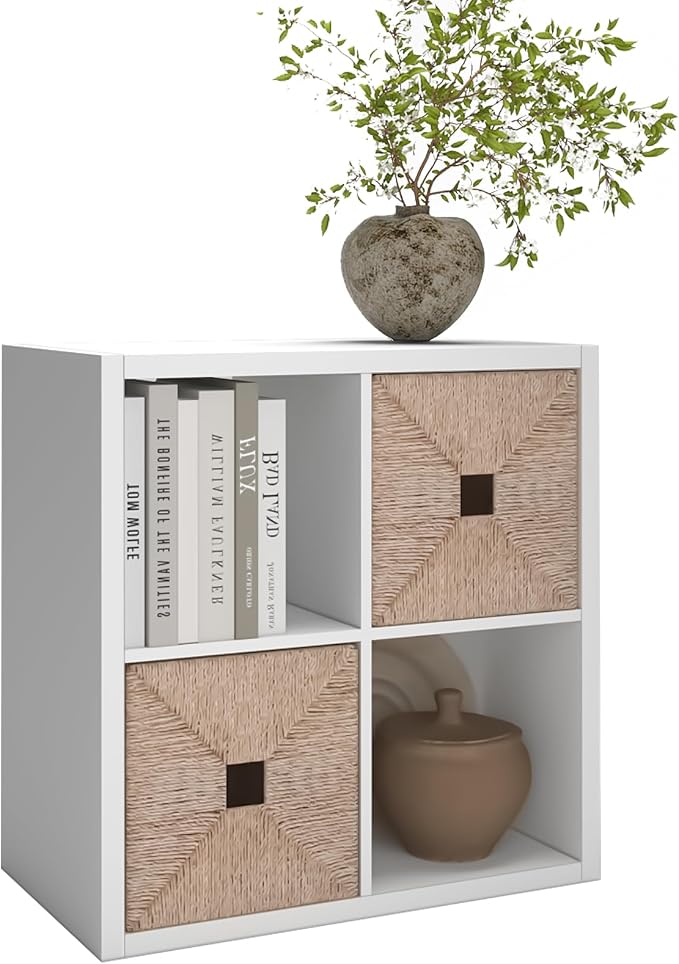 CTESNE【2026 Thick Border Wood】 Cube Storage Organizer Bookcase with Anti-Tipping Kits Open Back Shelf (White 4-cube-13in) | 2026 Thick Border Wood, Anti-Tipping Kits, Open Back Shelf