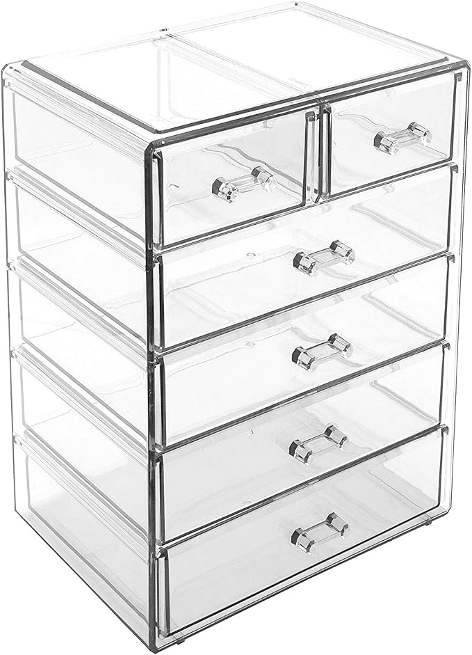 Sorbus Acrylic Makeup Organizer Set, 6-Drawer Vanity & Countertop Cosmetic Storage with Small & Wide Drawers, Clear Makeup Storage for Brushes, Lipsticks, Jewelry – Holiday Gift for Women & Teens