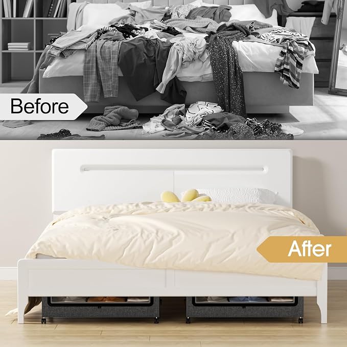 Yecaye Under Bed Storage with Wheels, 2 Pack Under the Bed Storage Containers with Lids & Label, XXL 60 L Rolling Underbed Storage Drawers for Clothes, Blankets, Shoes, Hemp Gray