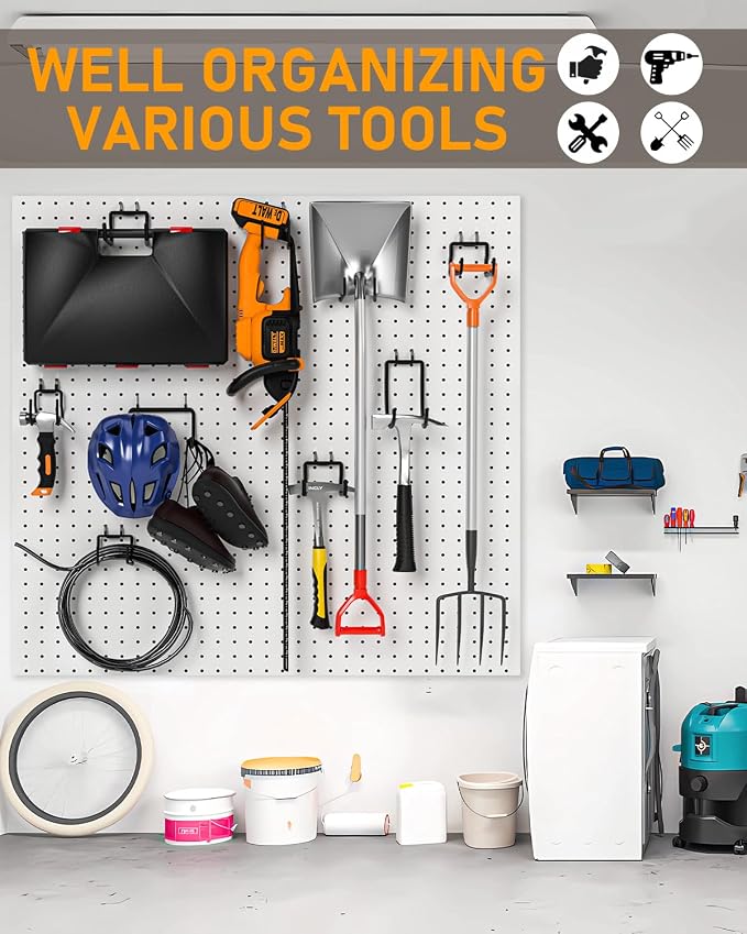 INCLY 10 Pack 1/4" Pegboard Drill Holder Tool Utility Hooks | Heavy Duty Pegboard Hooks, Peg Board Tool Hangers, for Power Tools, Drill, Hammer, Cords, Hoses, Shovels, Garage Storage