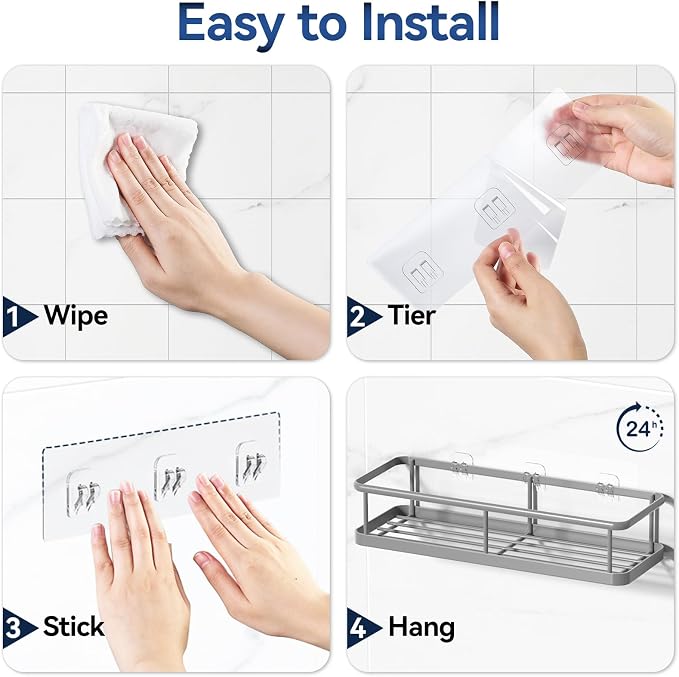 YASONIC Shower Caddy Adhesive, Rustproof Shower Organizer with Soap Holder, Large Capacity Shower Shelves for Inside Shower, No Drilling Bathroom Organizers and Storage for Home Decor(3 Pack Grey)
