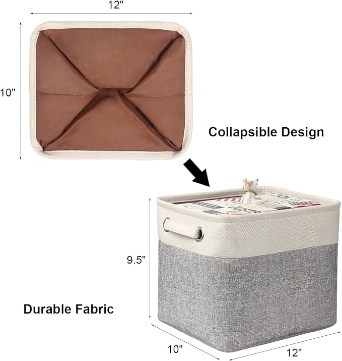 Foldable Storage Bin Collapsible Basket 12" x 10" x 9.5" Cube Storage Organizer Bins with Dual Carry Handles for Home Closet Shelves Drawers Organizer, Set of 3, Grey
