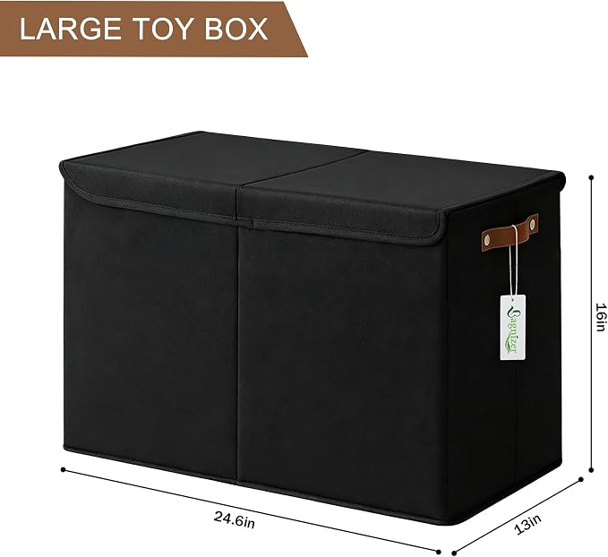 Bagnizer Large Toy Storage Box with Lids, Collapsible Sturdy Baby Storage Organizer Chest Bin Basket for Kids, Boys, Girls, Playroom, Nursery, Bedroom, Closet 25"x13"x16" (Black)