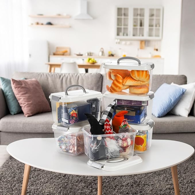 Elsjoy 8 Pack 5.5 Quart Plastic Storage Bins with Lid and Handle, Clear Latch Storage Box Stackable Organizing Bins, Lidded Storage Container for Home, Office