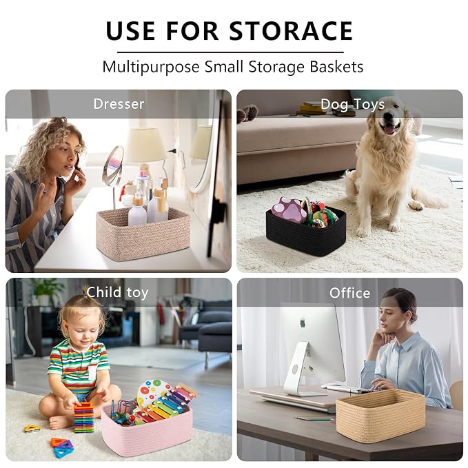 OIASKET 4 Pack Small Storage Shelf Baskets for Organizing, Mini Woven Rope Storage Bins for Towels, Cute Decorative Closet Organizer,Baby Nursery, Gift Empty Baskets -11.81''Lx7.87''Wx4.72''H-Jute