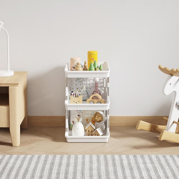 Lifewit 3 Tier Plastic Stackable Storage Baskets for Clothes 1 Pack, White | Stacking Bins for Food, Multifunctional Organizer for RV, Kitchen, Playroom, Pantry and Bathroom