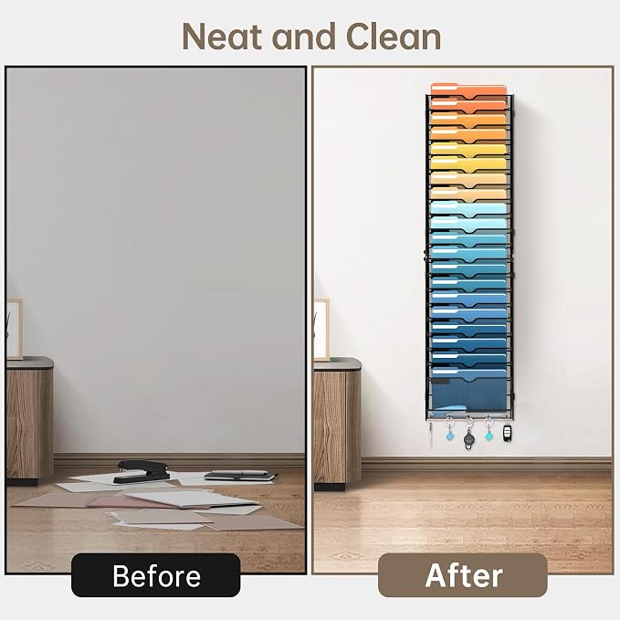 21-Tier Hanging Wall File Organizer with Hooks for Office Organization | Mesh Wall File Holder, Mail Organizer Wall Mounted for Papers, Documents, Folders and Magazines in Home Office, Classroom