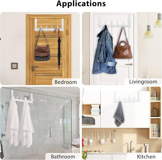 Optish Over The Door Hooks, Door Hanger Hooks for Hanging, Over The Doors Towel Racks for Bathroom with 12 Coat Hook, Coat Rack Bathroom Accessories(1 Pack, White)