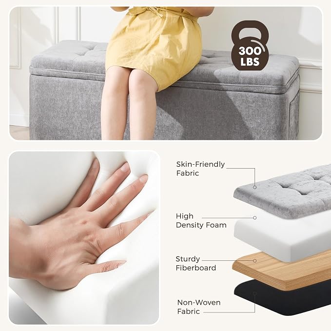 Storage Ottoman Bench End of Bed Bench for Bedroom Storage Seat Shoe Bench with Storage for Living Room & Entryway (Gray)
