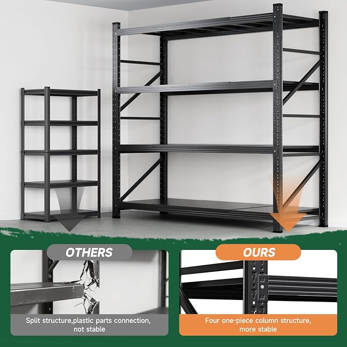 Letaya 6000LBS Storage Shelves Heavy Duty,79" W Garage Shelving Units, 4 Tier Adjustable Utility Rack Shelf,Large Metal Industrial Shelves,for Shop,Warehouse,Basement,Black (79" W x 24" D x 79" H)