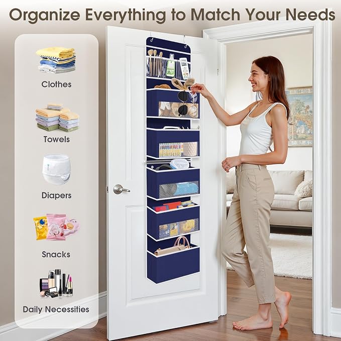 1Pack Over The Door Organizer Large Capacity Hanging Storage Room Organizer | 40 lb Capacity, Ultra-Sturdy, Detachable, Mesh Design with Clear Window, Space-Saving Organizer for Pantry, Nursery & Closet