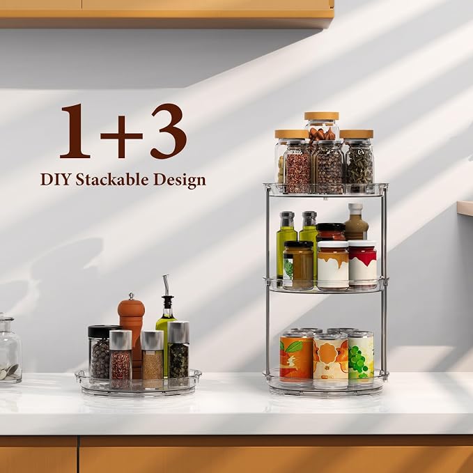 360 Rotating Makeup Organizer, 2 Tier Skincare & Perfume Holder for Bathroom Counter, Clear Spinning Vanity Tray, Lazy Susan Turntable Organizer for Dresser, Kitchen Cabinet