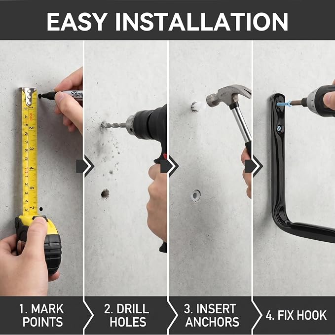 Garage Storage Hooks, Heavy Duty J Utility Hangers (Black, Pack of 10)
